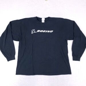 Boeing Long Sleeve Shirt Men 2XL Navy Corporate Aviation Graphic Tee